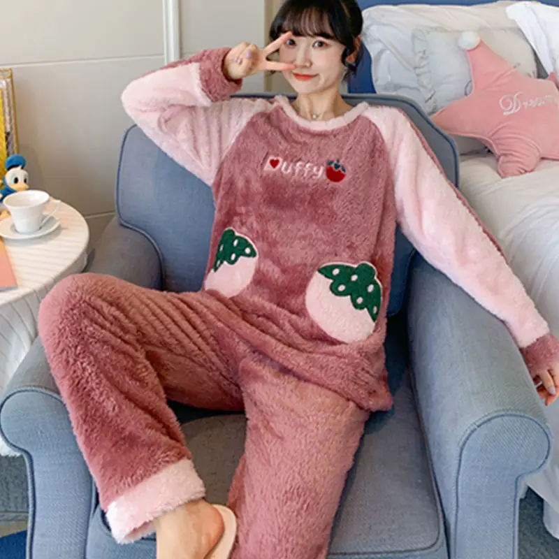 

Winter Warm Flannel Women Pyjamas Sets Doraemon Thick Coral Velvet Long Sleeve Cartoon Sleepwear Flannel Pajamas Set