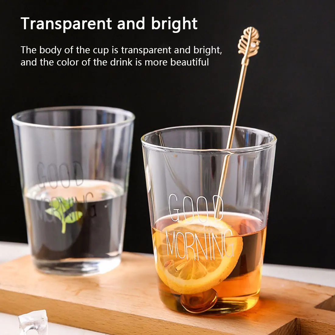 

Largecapacity Letter Printed Transparent Creative Glass Coffee Tea Drinks Dessert Breakfast Milk Cup Glass Mugs Handle Drinkware