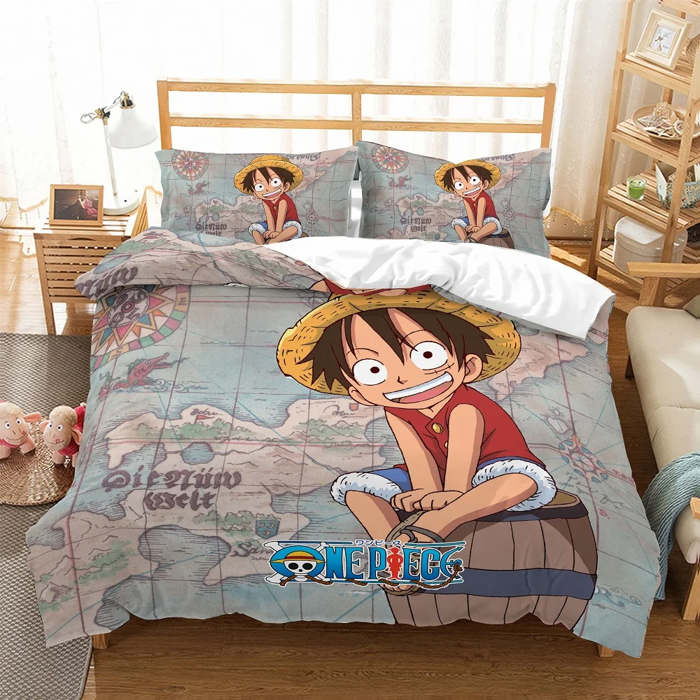 

3D Anime One Piece Bedding Set Luffy Print Bedding Set Cute Home Comforter Set Cartoon Duvet Cover Set Boys Single Double Bed
