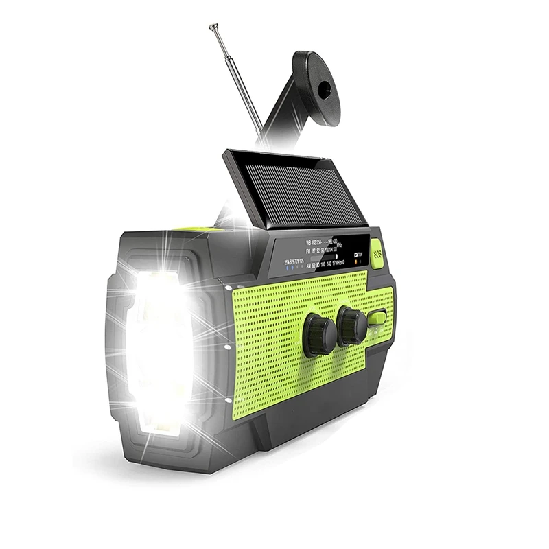 

Солнечное радио, портативный кривошипный радиоприемник, с AM / FM, 4000 мАч светильник для чтения с датчиком движения, Аварийная сигнализация SOS