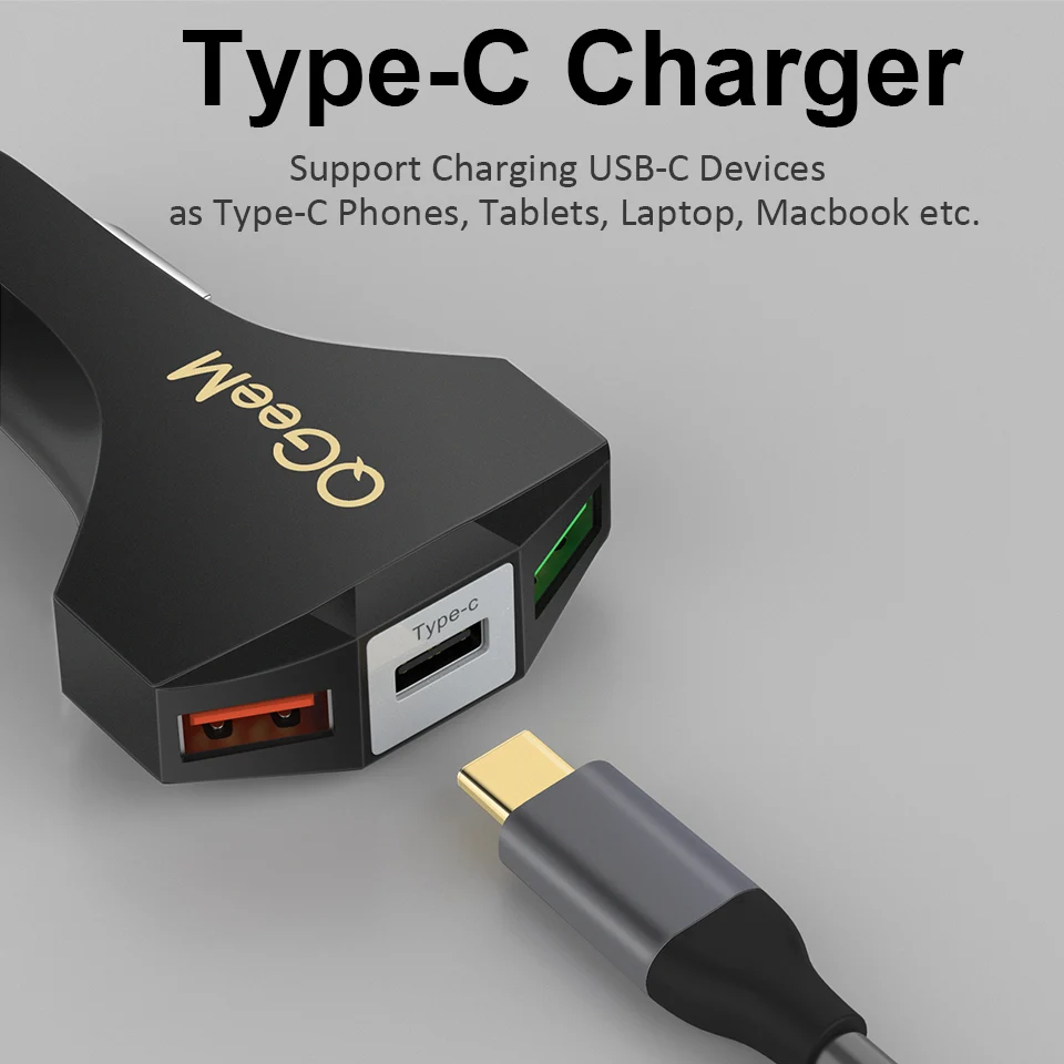 QGEEM QC 3 0 USB C автомобильное зарядное устройство Быстрая зарядка автоматическое