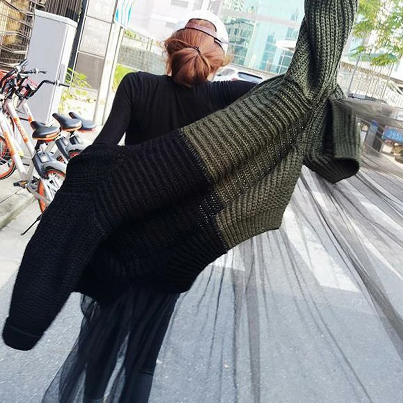 RealShe Long Cardigan Women Full Sleeve Patchwork Mesh Sweters for Winter Spring Casual Cashmere Sweater |