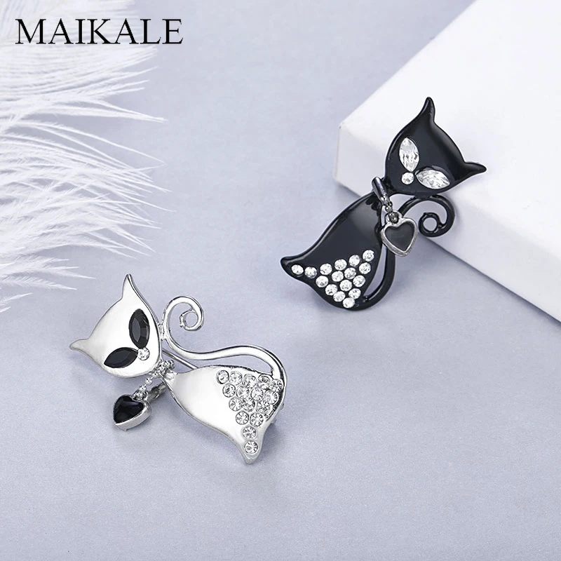 Женские броши булавки в виде кошек MAIKALE черно белые Броши со стразами форме