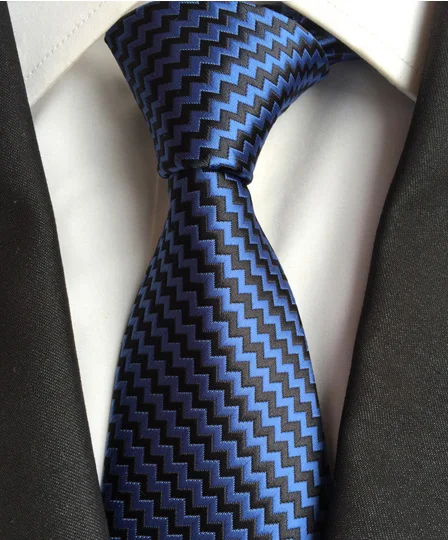 

8cm Men Classic Tie High Quality Woven Necktie Blue with Black Geometric Stripe