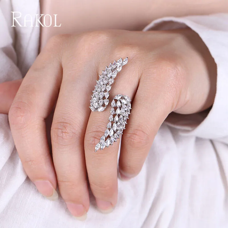 RAKOL Новое модное прозрачное кольцо с циркониевым камнем микро закрепкой крылья