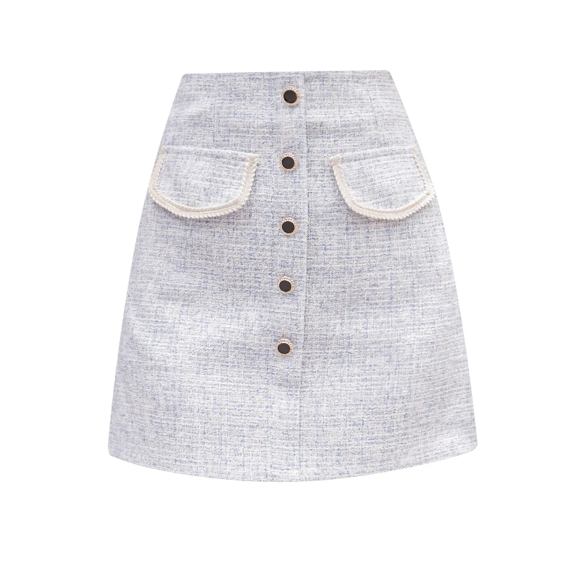 Женская твидовая юбка Young Gee дизайнерская шерстяная мини на одной пуговице Осень