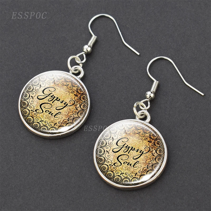 Винтажные женские серьги Цитата Цыганская душа висячие стеклянный кабошонный