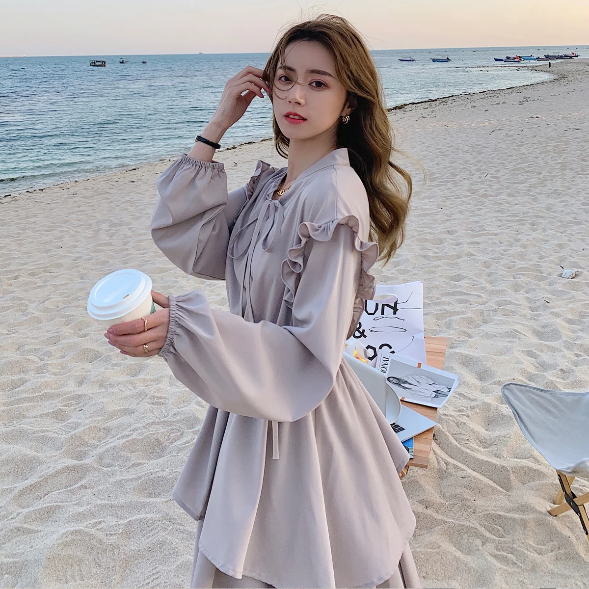 Новинка осеннее женское платье с длинным рукавом и бабочкой элегантные платья