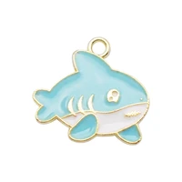 julie wang 10pcs tiny enamel blue shark charms cartoon alloy animal pendant necklace bracelet jewelry making accessory