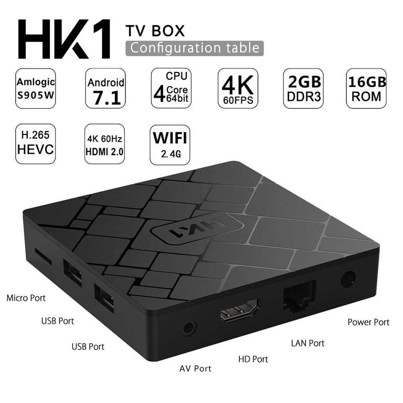 Hk1 Android 7 1 Smart Tv Box 4K Amlogic S905W 2G Ram 16G Rom телеприставка Wifi медиаплеер ТВ приемник Play Store