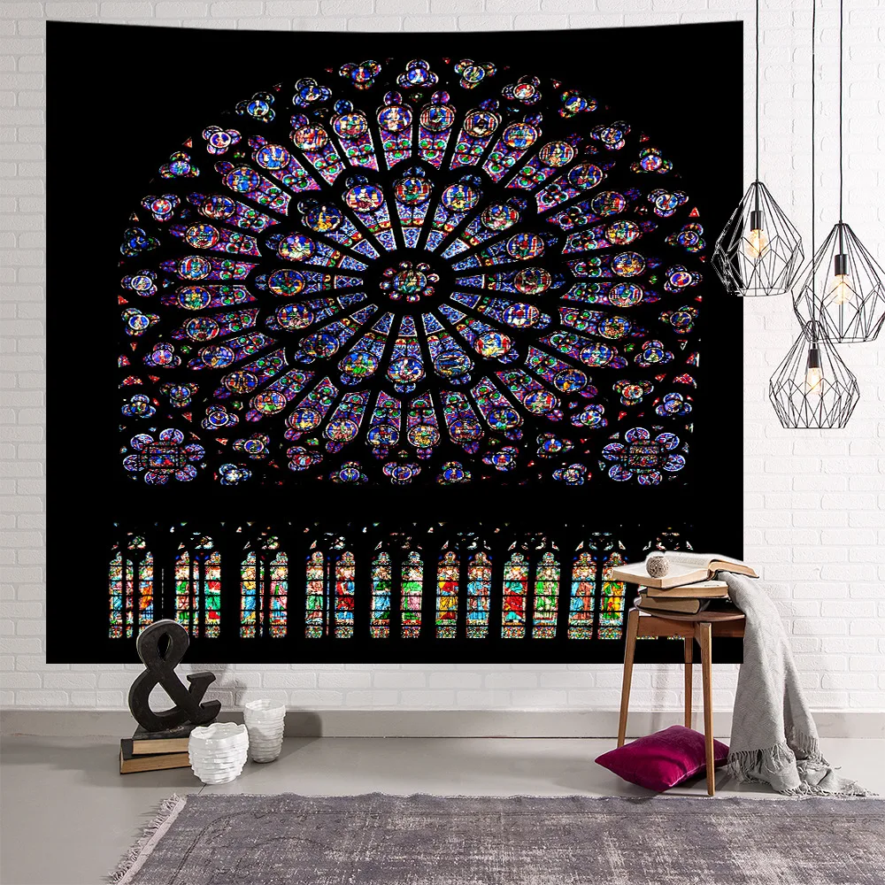 Персиковый гобелен с розовым окном де Парижа кожа вельвет настенный в стиле бохо