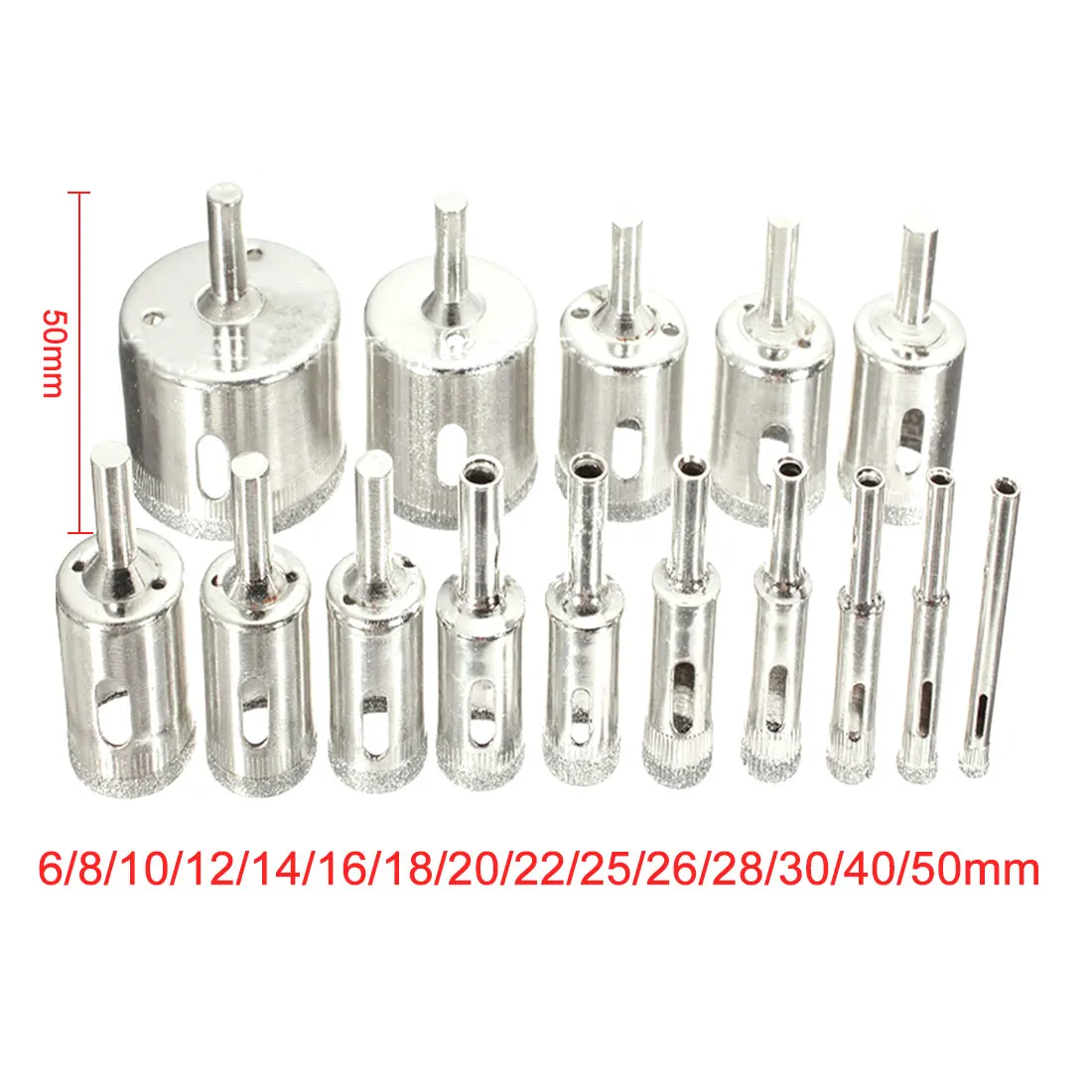 

15Pcs/Set Diamond Coated Hole Saw Tile Drill Bits For Ceramic Glass Porcelain Marble Drilling Bit 6mm-50mm