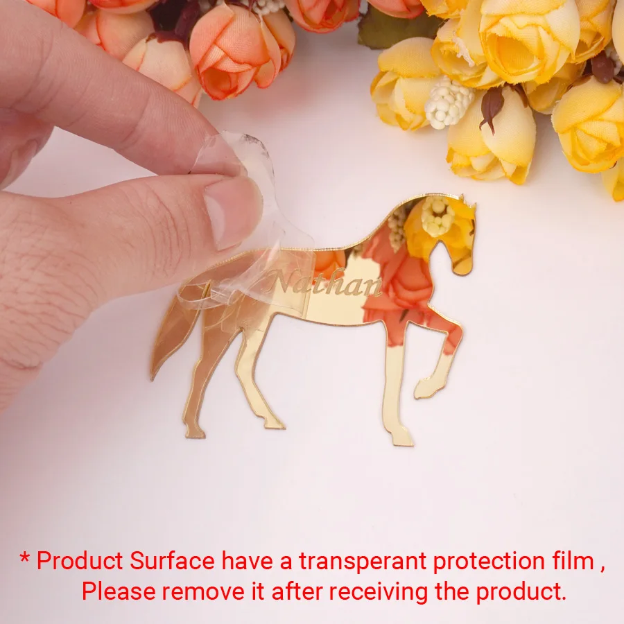 Акриловая наклейка с именем на заказ зеркальная лошадь лазерная резка