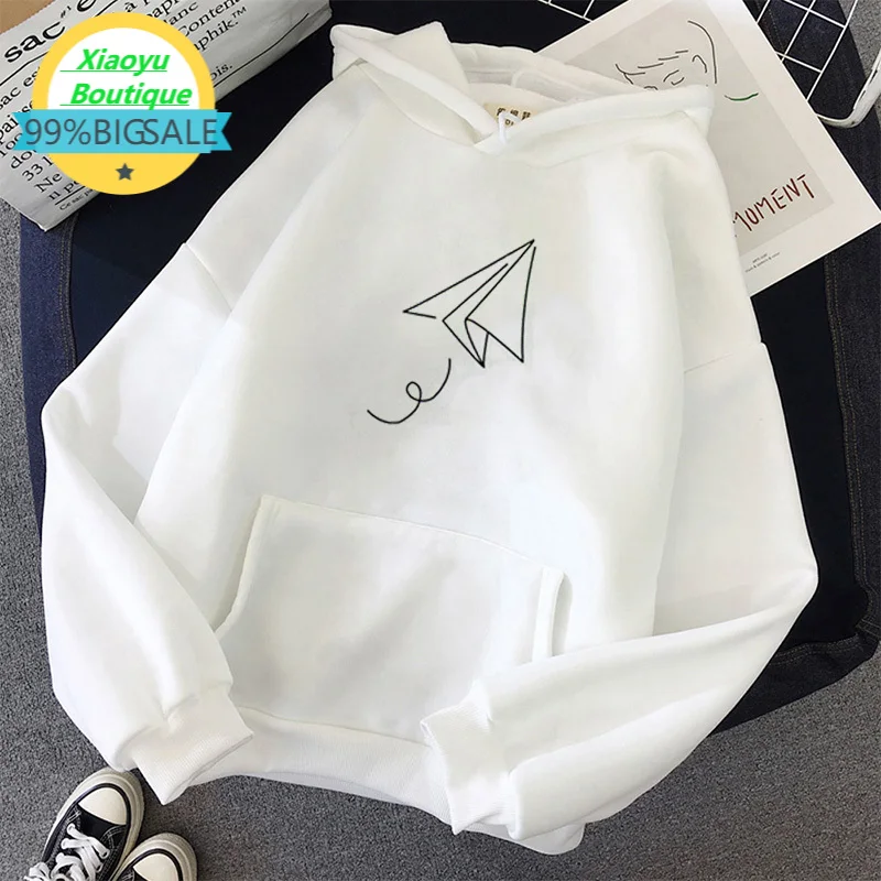 

Women Oversized Pullovers Harajuku Winter Hoodied Sweatshirt Paper Airplane Print Hoodies Femal Loose Casual Streetwear Clothes