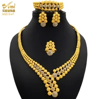 aniid dubai ethiopian jewelry sets for women necklace wedding bridal womens bracelets african flower earring 24k gold color
