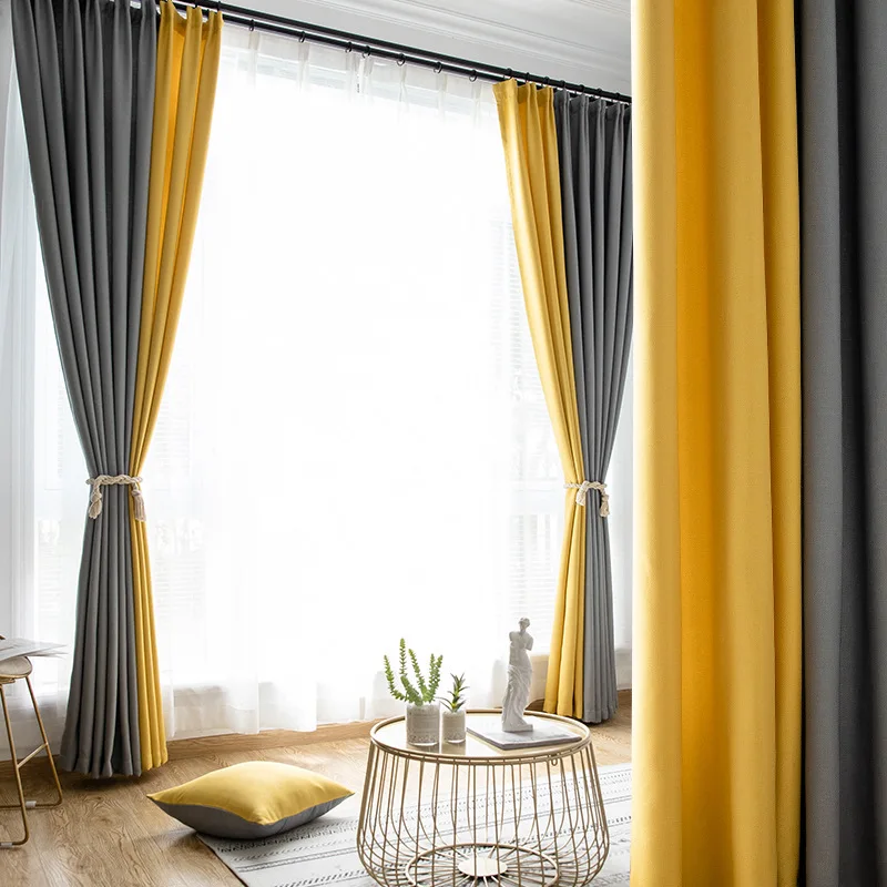 

Nordic minimalist style solid color black velvet linen shading Curtains for Living dining room bedroom