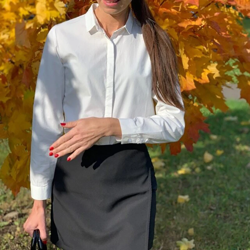 Женская однобортная блуза из чистого хлопка Осень зима 2019 рубашка с длинным