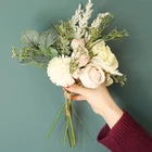 Букет из роз с листьями эвкалипта, искусственный Шелковый цветок для свадебного декора, искусственная Цветочная гамма с зеленью