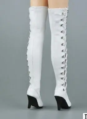 white 1/6 г. ZY1016 белые и черные высокие женские кожаные сапоги на высоком каблуке 1" коллекция игрушек - Цвет: white