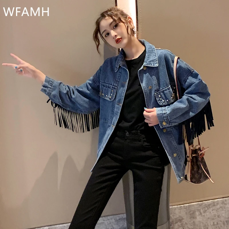 Женская джинсовая рубашка с вышивкой Повседневная Свободная ветровка отложным