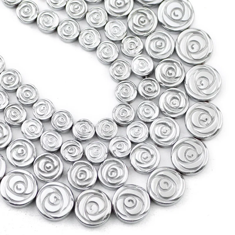 

Natural Stone Silvers Plated Hematite Beads 6/8/10MM Rose Flower Shape Spacers Loose Beads For Jewelry Making Diy Bracelets 15''