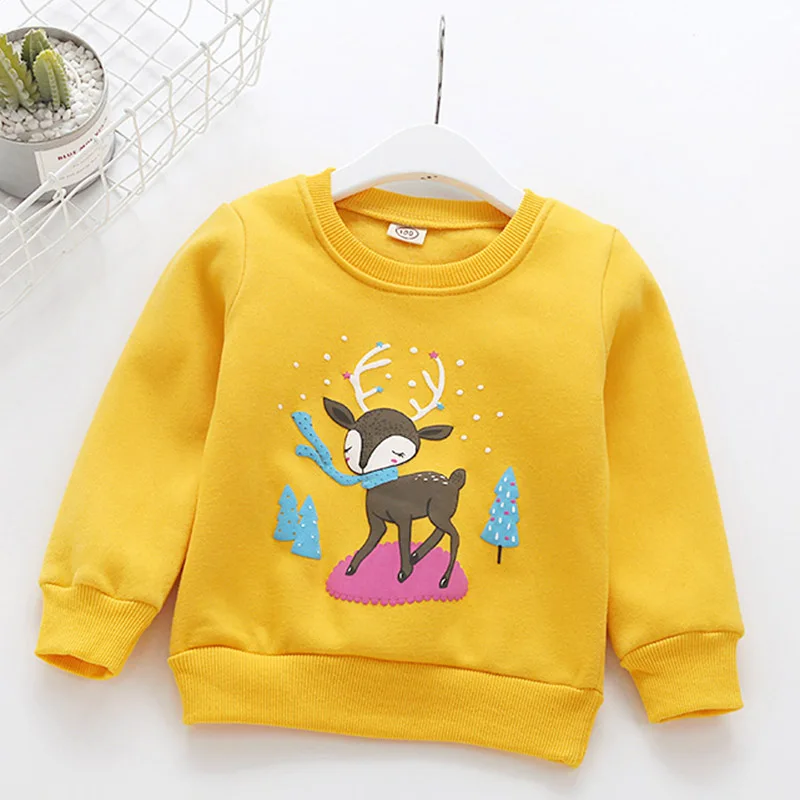 Толстовка с рисунком оленя для маленьких девочек топ 2019 года осенне-зимняя
