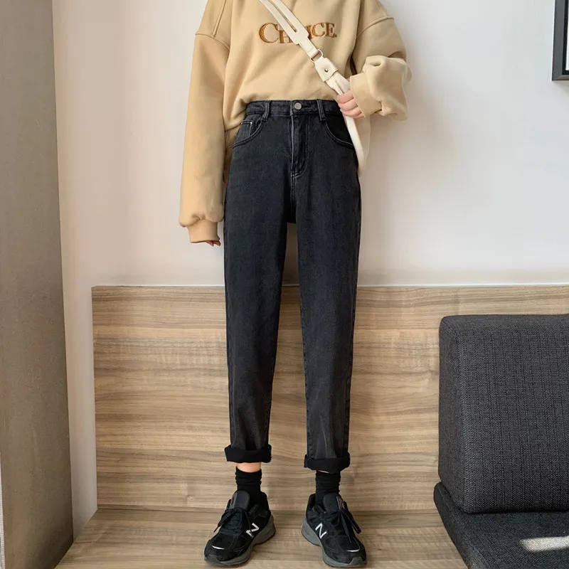 

Jeans Women Straight Retro Simple Boyfriend Unisex High Waist Pockets All-match Chic Harajuku Womens Trousers Fashion Korean New