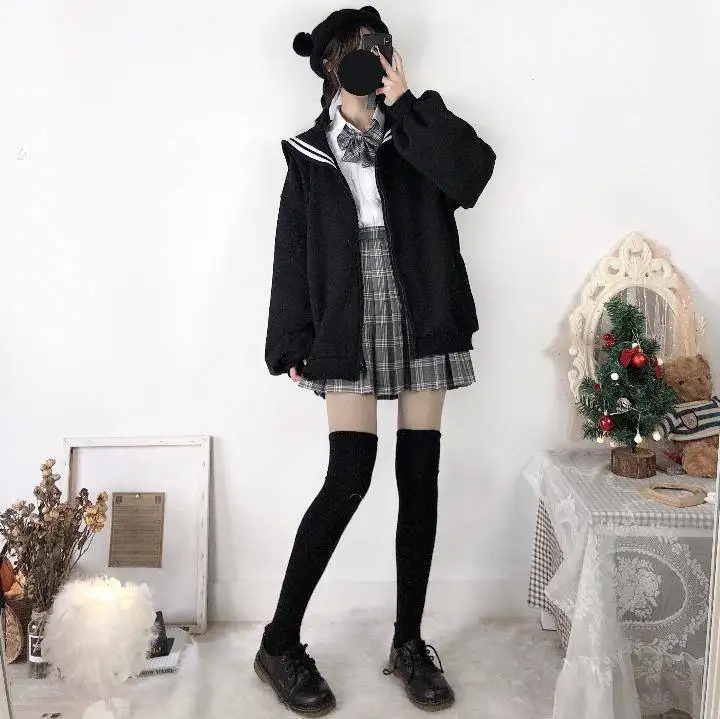 Женское Свободное пальто Ruibbit черное в японском стиле Харадзюку с вышивкой и