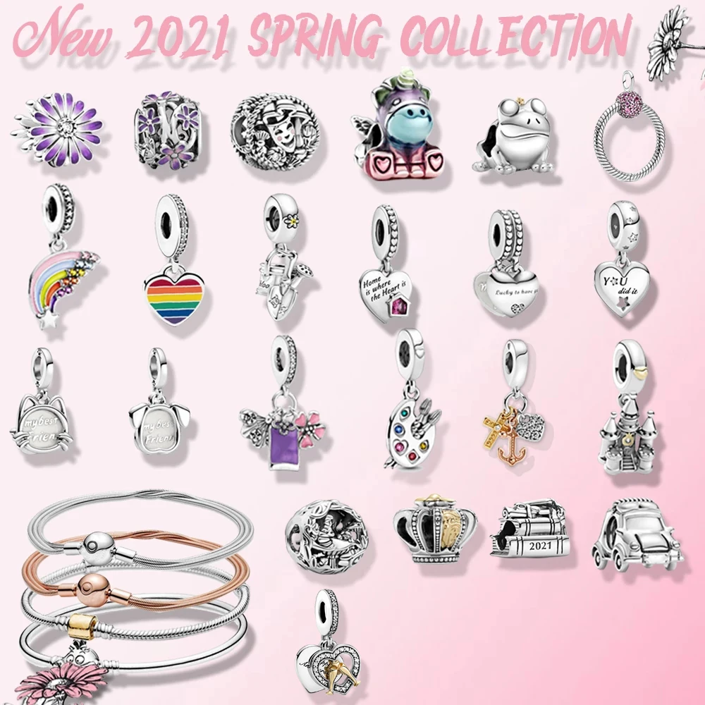 

2021 New 100% 925 Sterling Silver Fashion DIY Charm Cartoon Creative Basis Chain Bracelet Pendant To Send Girlfriend