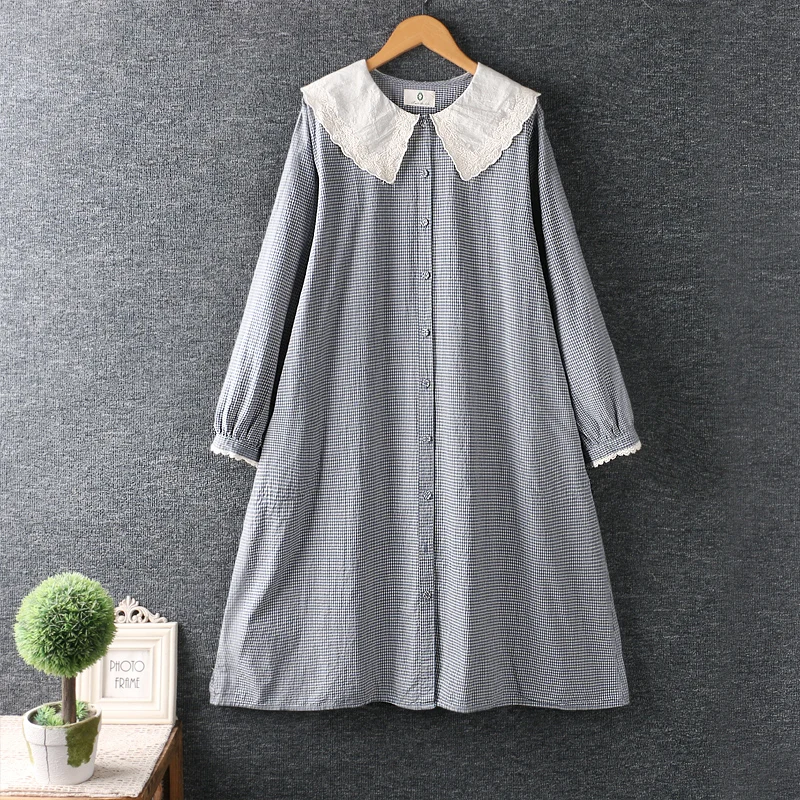 

Новинка 2021, милое Хлопковое платье средней длины в японском стиле с цветочным кружевом и круглым вырезом, лоскутное платье в стиле девушки и...