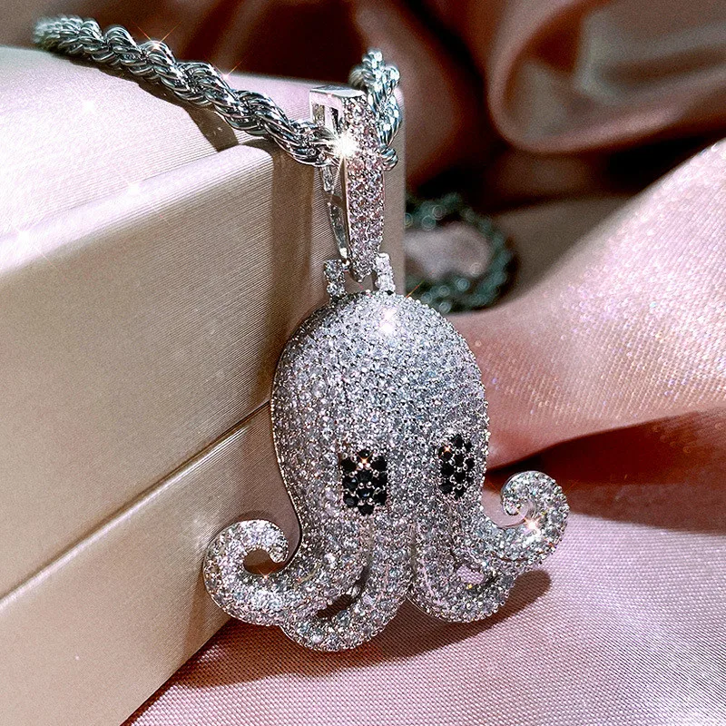 

2021 Beautiful Zircon Flash Inlaid Octopus Pendant Necklace with Chain Fashion Men's Hip Hop Gift Jewelry