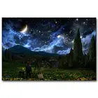 Картина Ван Гога, Звездный Ночной пейзаж, шелковая ткань, яркая декоративная наклейка