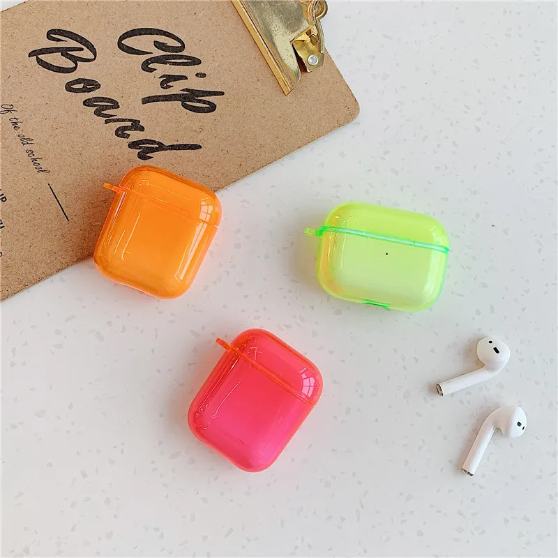 

Luxury Transparent Fluorescent Color Case For Airpods 1/2 Bluetooth Earphone Cover For Airpod Pro Silicone Cute Headset Box Case