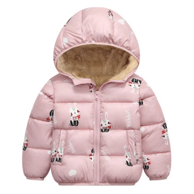 pink rabbit Детские куртки с капюшоном для мальчиков и девочек зимнее теплое плотное пальто детская одежда верхняя одежда на молнии с карманами, зимние пальто с длинными рукавами яркие цвета, От 2 до 7 лет - Цвет: pink rabbit