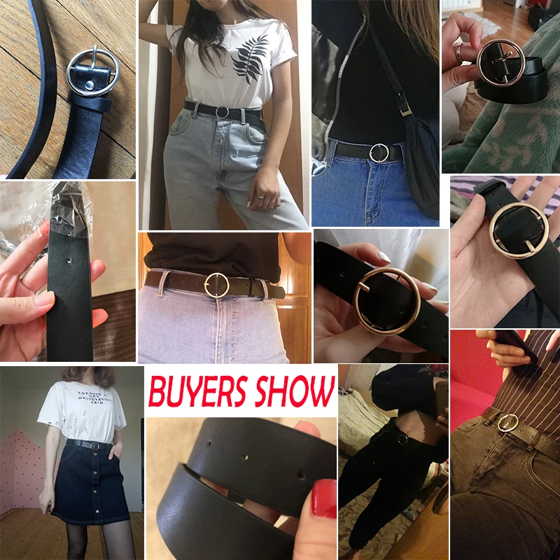 

Hot Sale Female belt Round Buckle Belts Female PU leather HOT Leisure Jeans Wild Belt Metal Buckle Black Strap Belt For Women