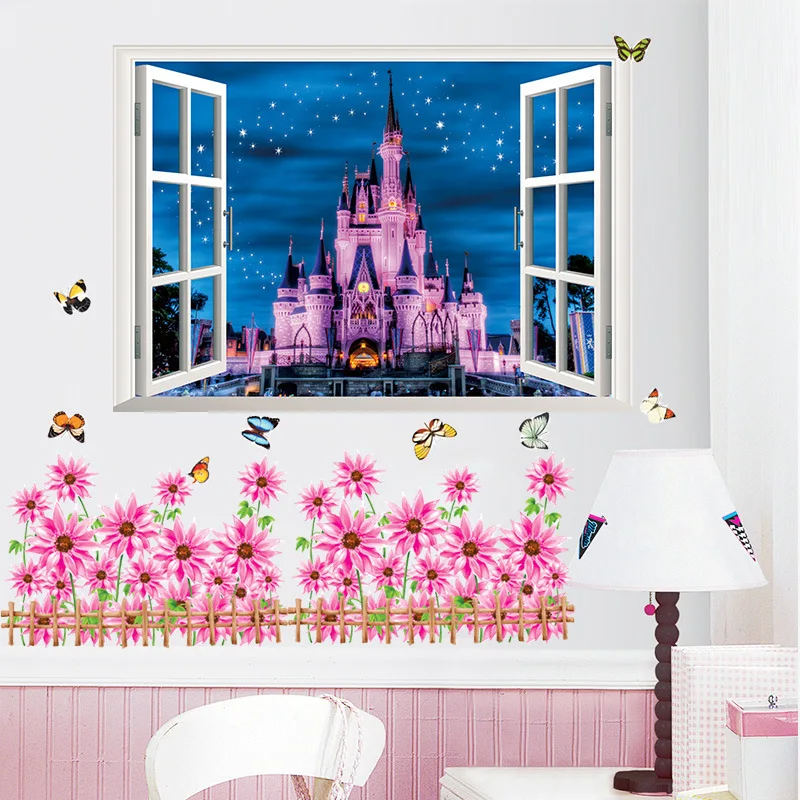 Disney замок 3DVIEW оконные наклейки на стену для спальни аксессуары детской комнаты