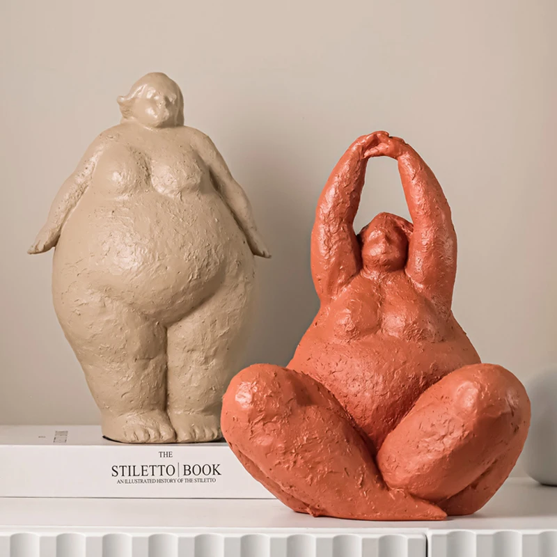 

NIFLHEIM Resin Fat Lady Home Interior Decorative Figurines Yoga Woman Storage Statues Desktop New Year Decoration Accessories