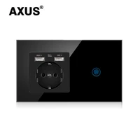axus eu wall power touch switch with socket combination crystal glass panel bedroom socket with usb ac110 250v plug grounding