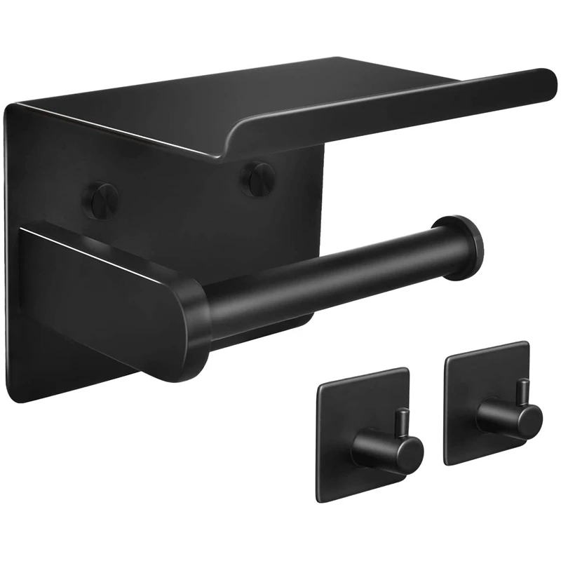 

Toilet Paper Holder WithTowel Robe Hooks, Adhesive or Screw Wall Mounted Toilet Paper Roll Holder,Bathroom Hardware Set