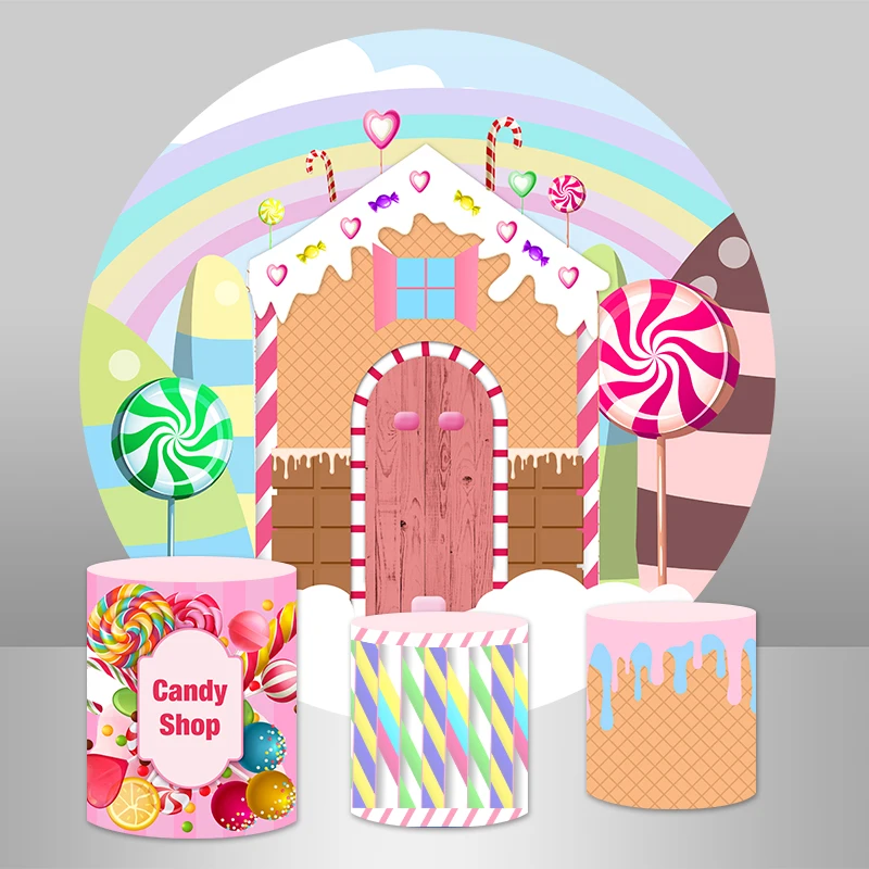 

Sensfun Doughnut Round Circle Backdrop Happy Birthday Customize Decor CandyTable Banner Covers