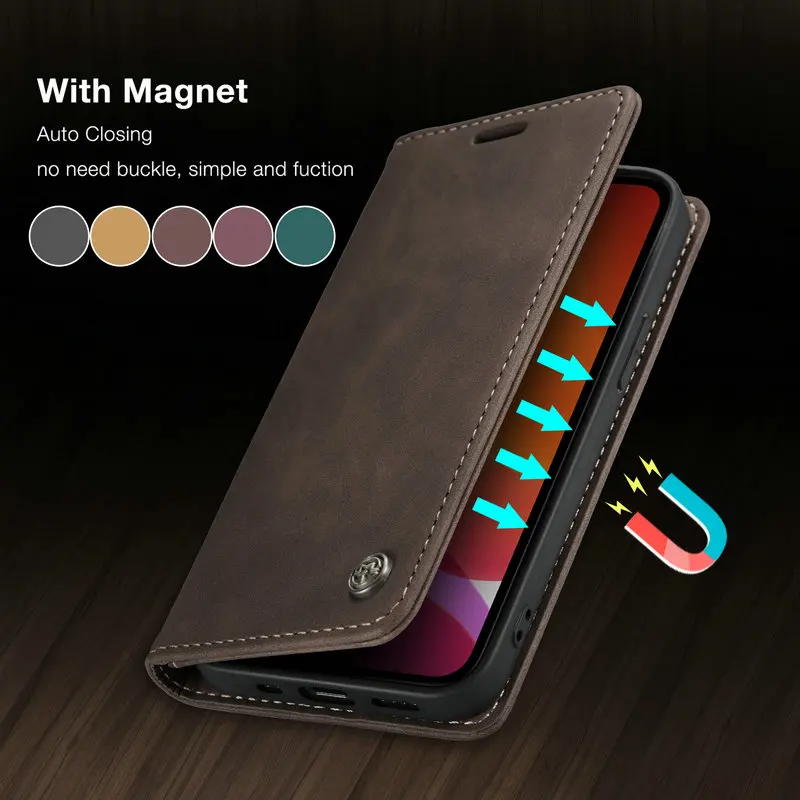 Чехол-книжка CaseMe для iPhone 12 11 Pro магнитный ретро-чехол с подставкой карт чехол min X s