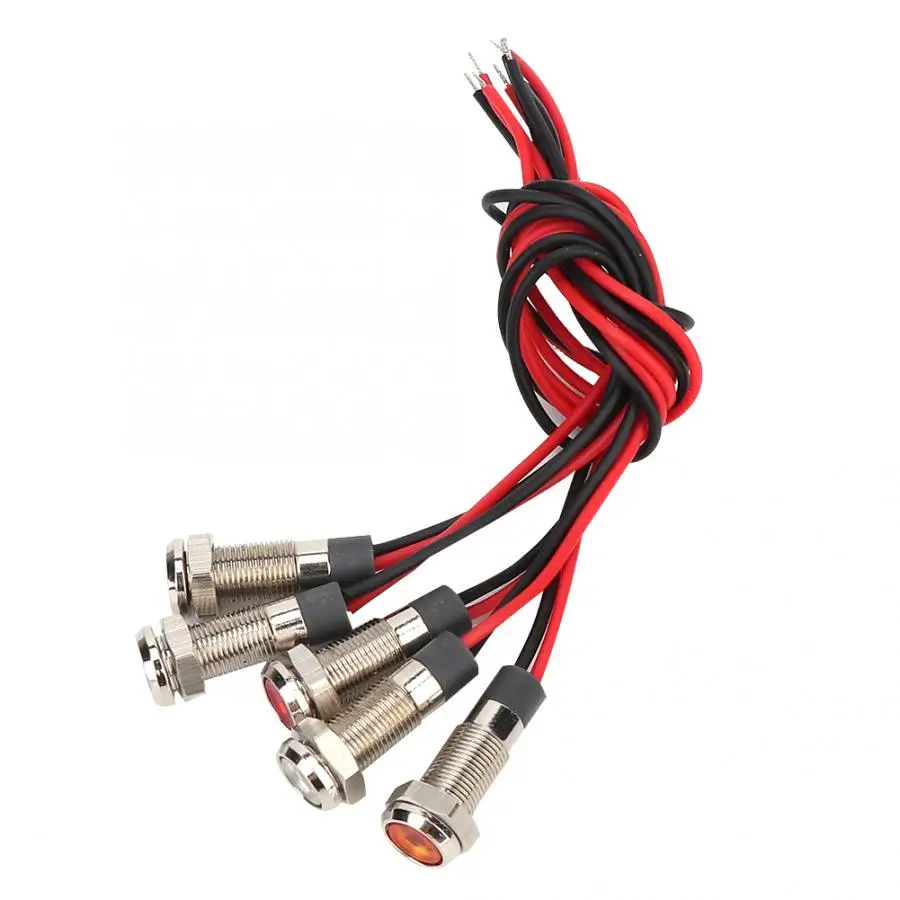 

5 Pcs LED Lamp IP66 6mm LED Water-Proof Metal Warning Light with Wire 1NO LED Lamp