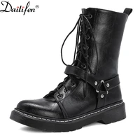 daitifebelt buckle lace martin boots womens autumn and winter new casual all match knight boots thick heel boots