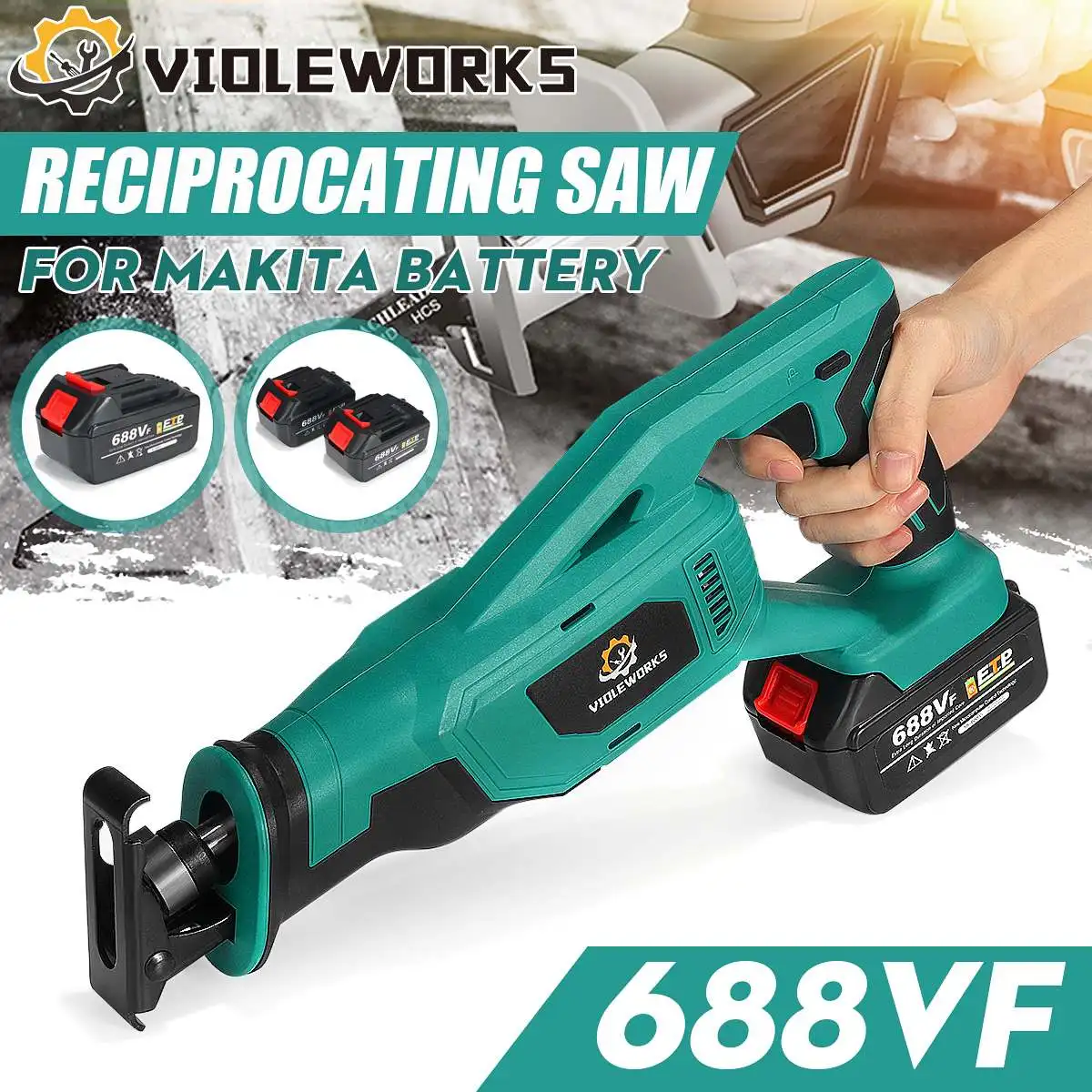 VIOLEWORKS 688VF 32 mm Cordless Reciprocating Saw Electric Saw With 2PC Battery Metal Wood Cutting Tools For Makita 18V Battery