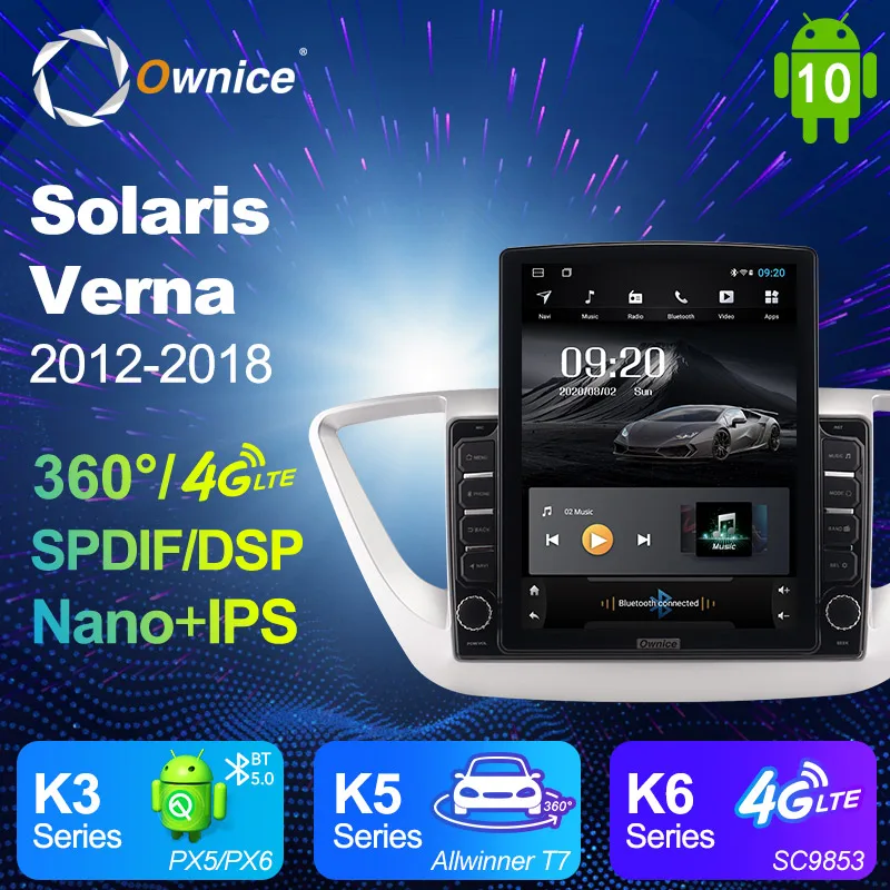 Автомобильная магнитола Nano Vertical Ownice Android 10 0 2din для Hyundai solaris verna 2012 2018