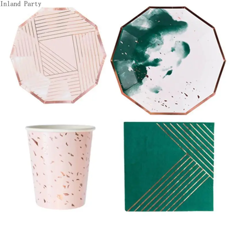 Набор одноразовой посуды с чернильным рисунком бумажная тарелка соломенный