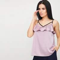 women homewear ruffle camis sleeveless sexy deep v neck casual all match ladys lavender colour blouse summer comfortable camis
