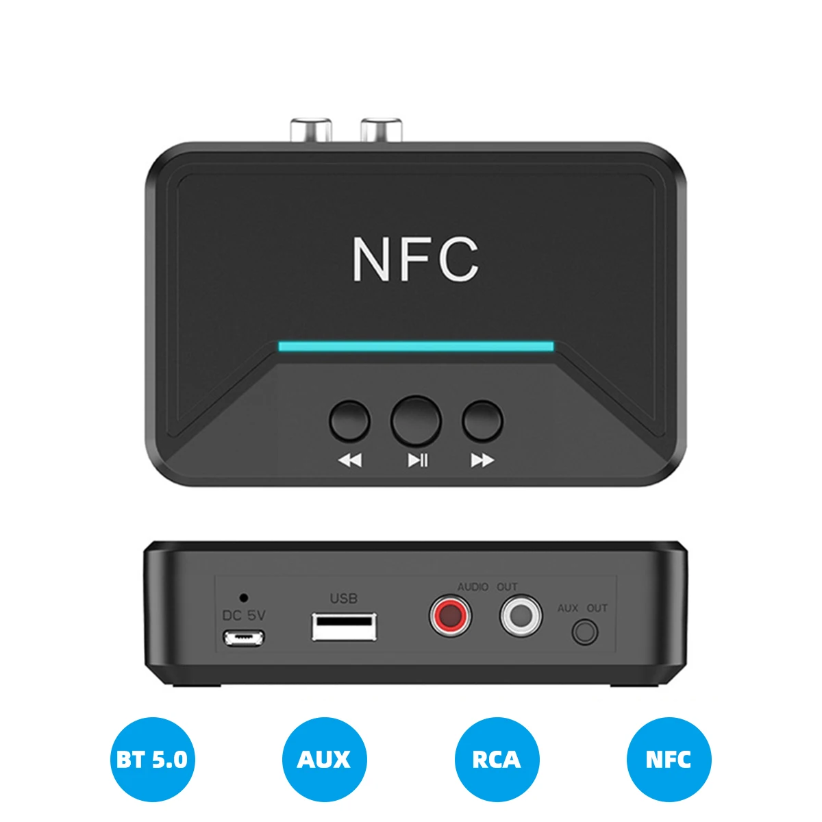 

GUUGEI 5.0 Bluetooth Receiver NFC A2DP AUX 3.5mm RCA Jack USB Smart Playback Stereo Audio Wireless Adapter For Car Kit Speaker