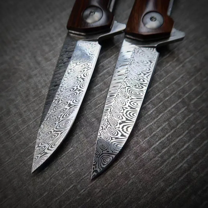 Складной нож из Шведской дамасской стали с рисунком пламени карманный Клинок для