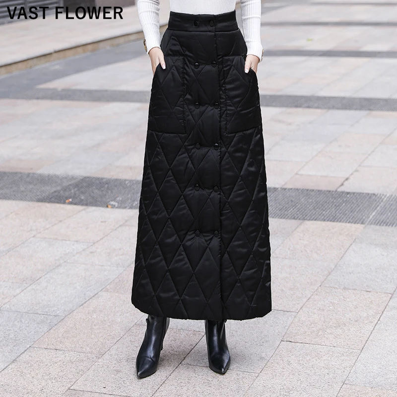 Женская длинная юбка на пуговицах черная Повседневная Свободная из хлопка с